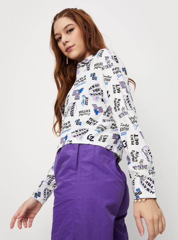 Women Printed Cropped Boxy Shirt