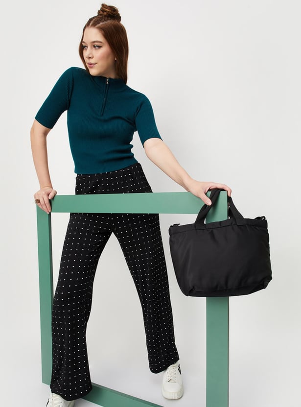 Women Rib Knit Zip Top