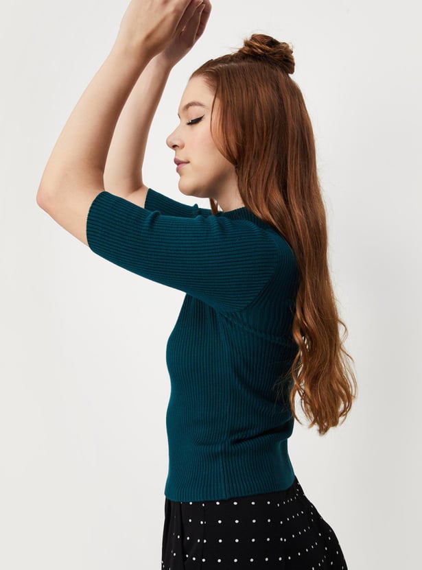 Women Rib Knit Zip Top