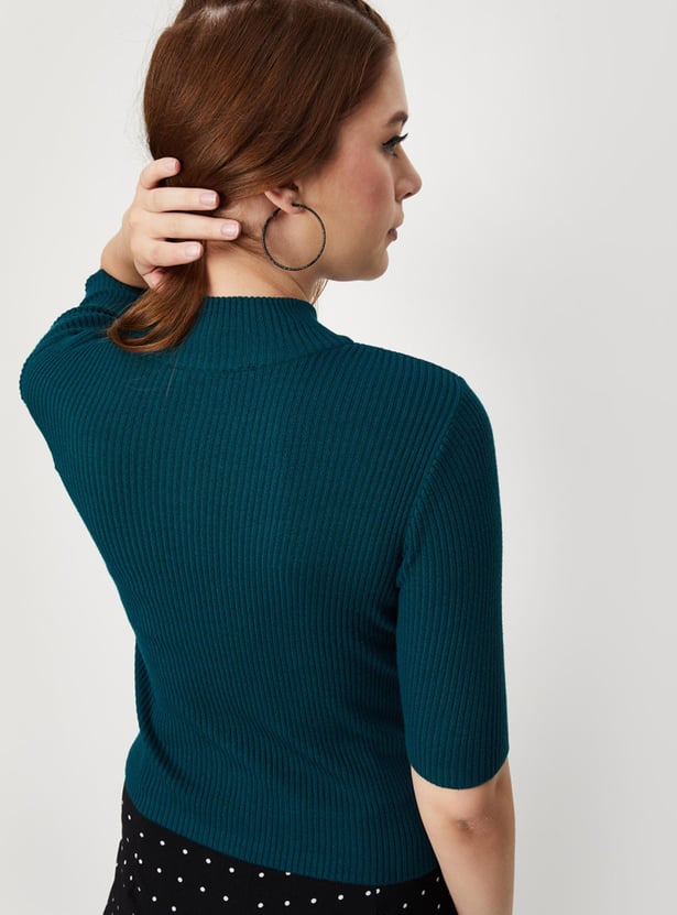 Women Rib Knit Zip Top