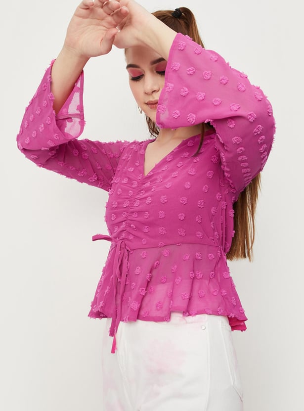 Women Ruched Bell Sleeve Top