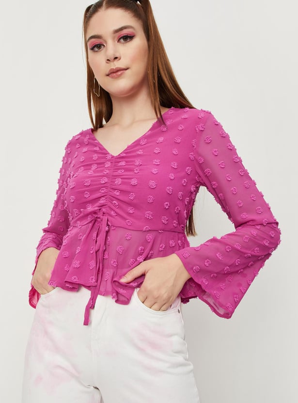 Women Ruched Bell Sleeve Top