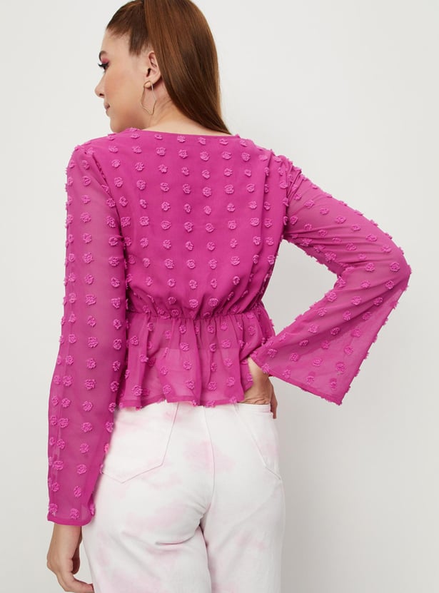 Women Ruched Bell Sleeve Top