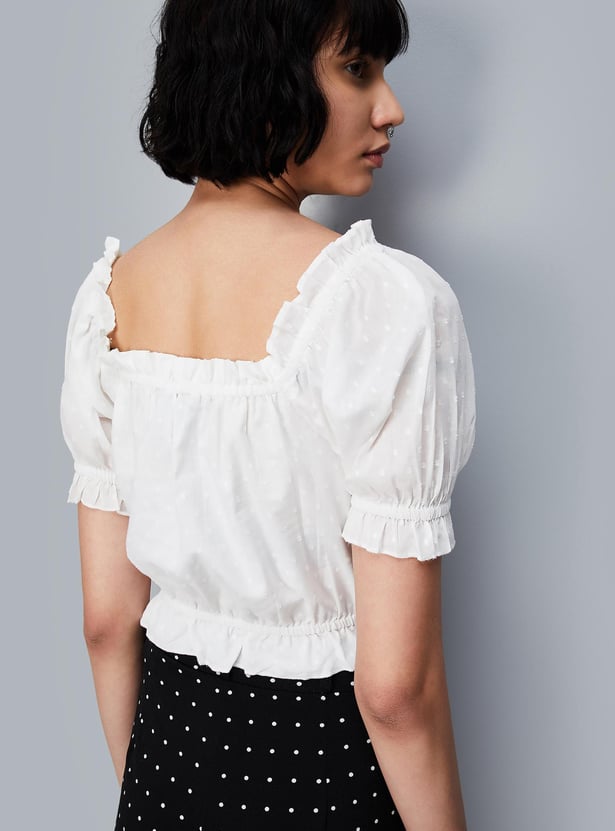 Women Dobby Woven Ruffled Top