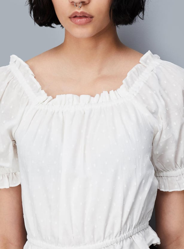 Women Dobby Woven Ruffled Top