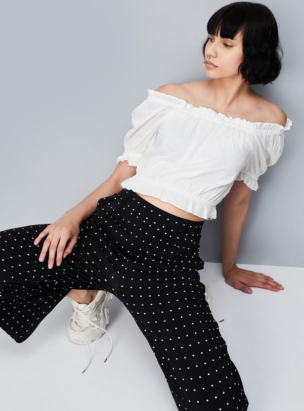 Women Dobby Woven Ruffled Top