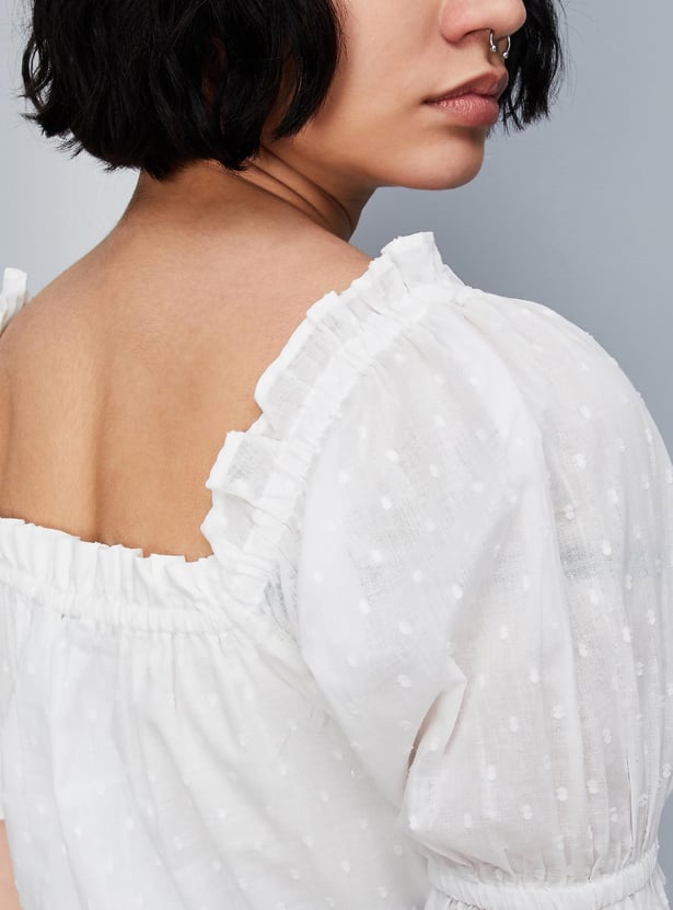 Women Dobby Woven Ruffled Top