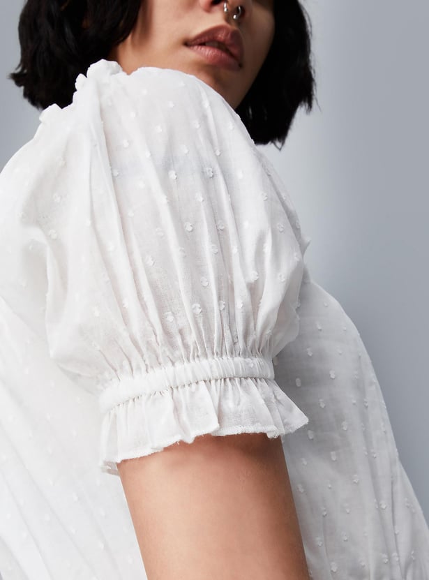 Women Dobby Woven Ruffled Top