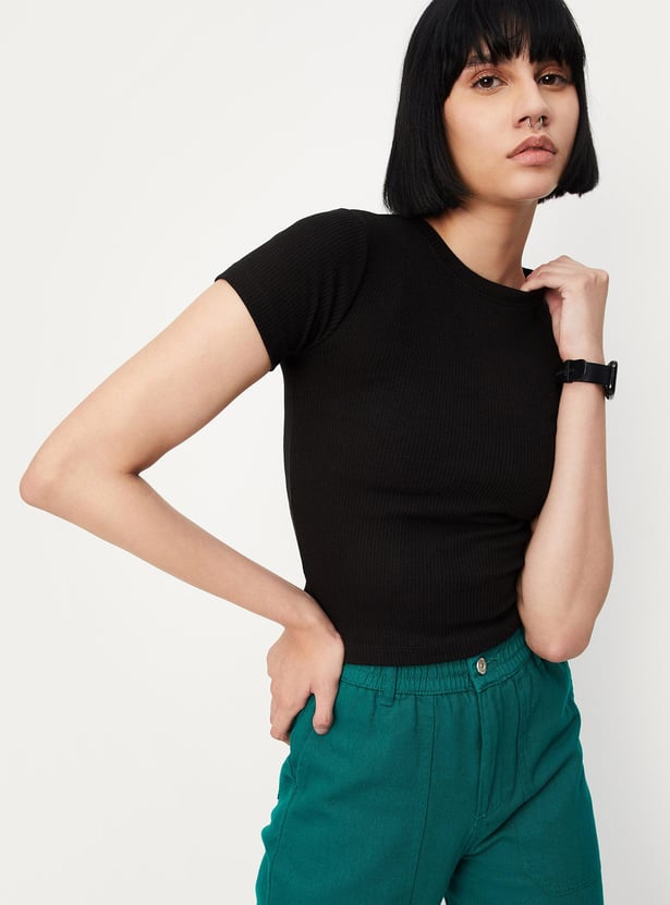 Women Ribbed Round Neck Top