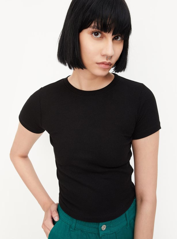 Women Ribbed Round Neck Top