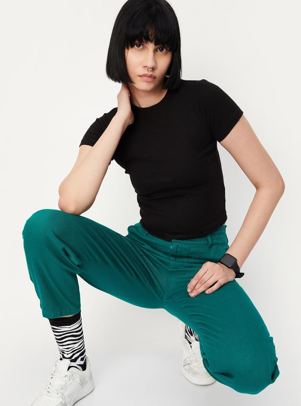 Women Ribbed Round Neck Top