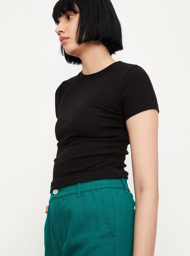 Women Ribbed Round Neck Top