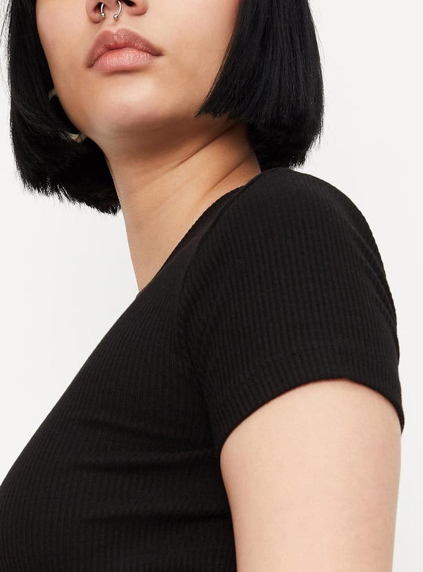 Women Ribbed Round Neck Top