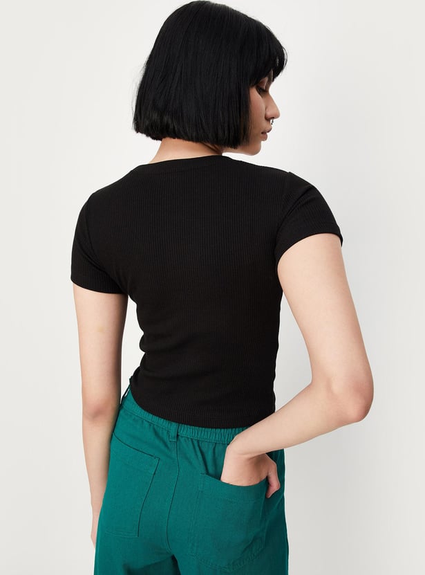 Women Ribbed Round Neck Top