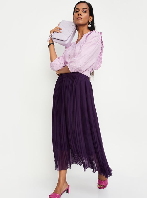 Women Solid Flared Pleated Skirt