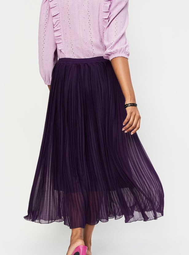 Women Solid Flared Pleated Skirt