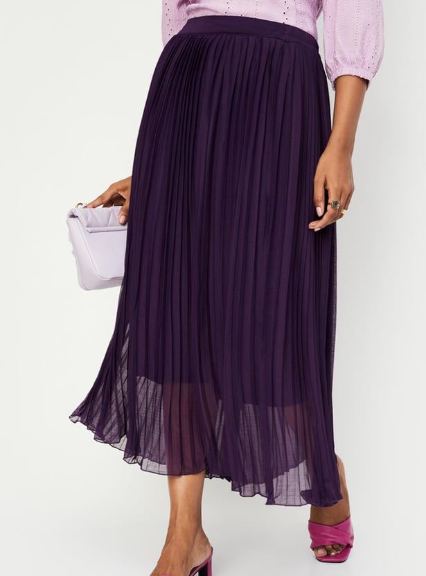 Women Solid Flared Pleated Skirt