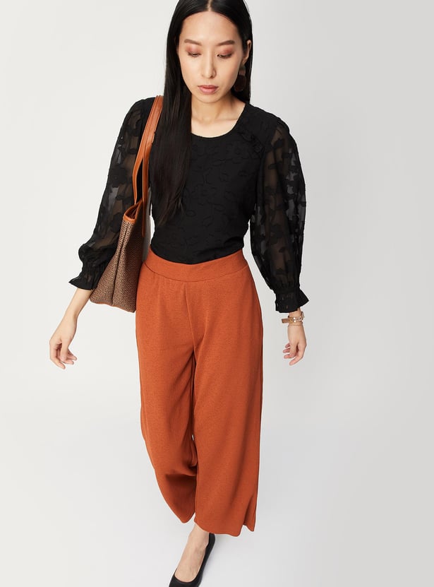 Women Jacquard Bishop Sleeves Top