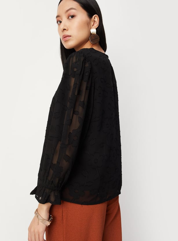 Women Jacquard Bishop Sleeves Top