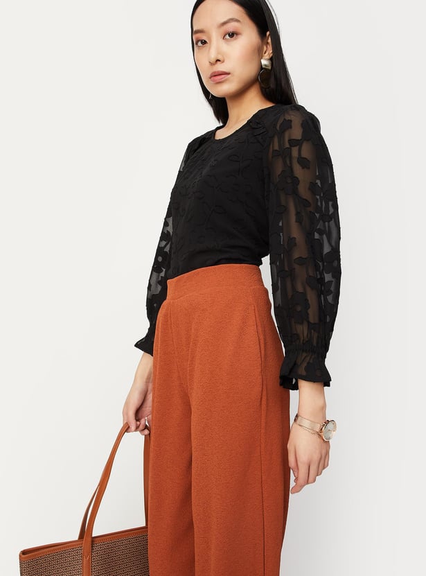 Women Jacquard Bishop Sleeves Top