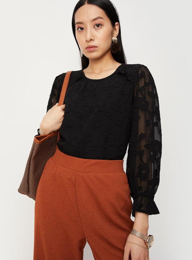 Women Jacquard Bishop Sleeves Top