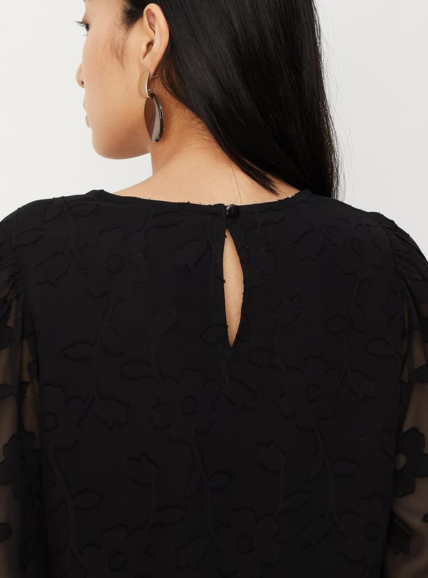 Women Jacquard Bishop Sleeves Top