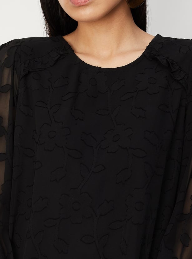 Women Jacquard Bishop Sleeves Top