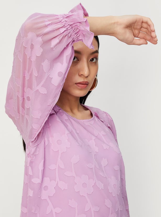 Women Jacquard Bishop Sleeves Top