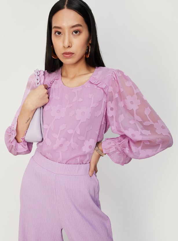 Women Jacquard Bishop Sleeves Top