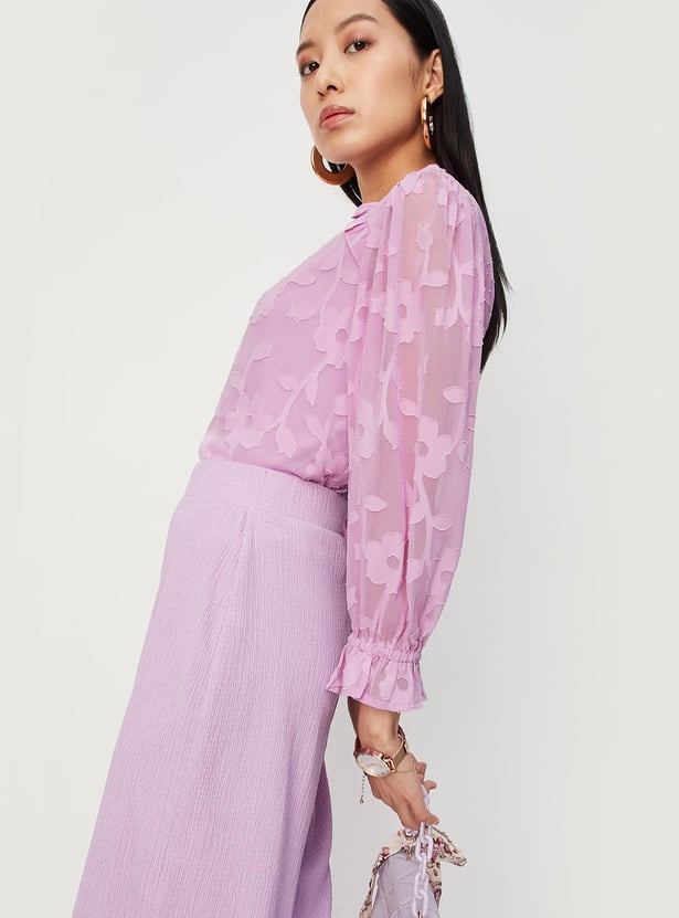Women Jacquard Bishop Sleeves Top