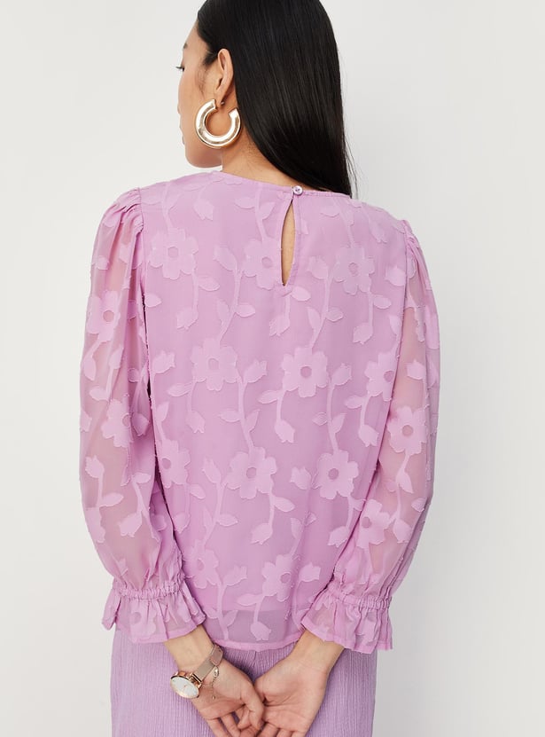 Women Jacquard Bishop Sleeves Top