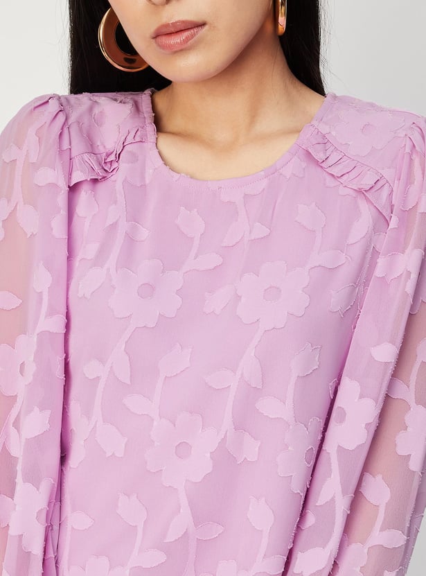 Women Jacquard Bishop Sleeves Top