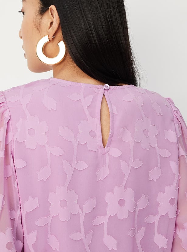Women Jacquard Bishop Sleeves Top