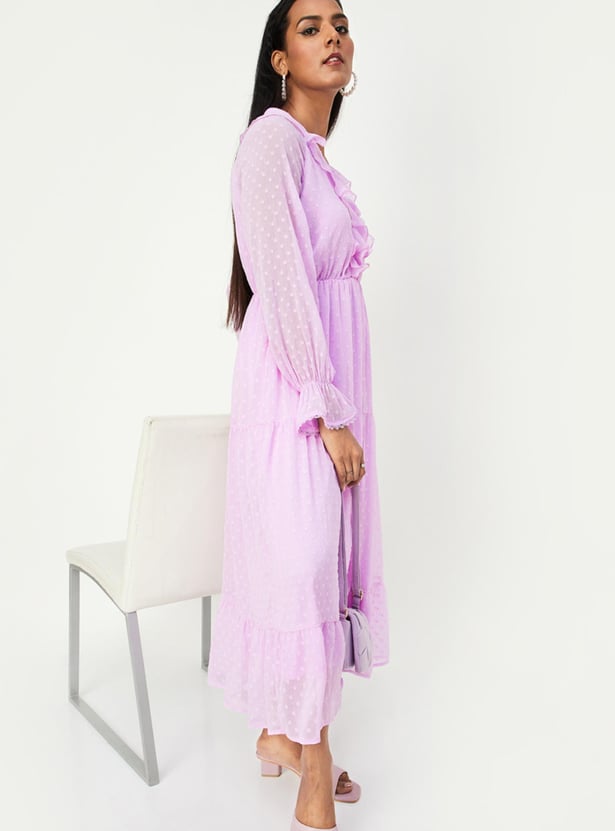 Women Dobby Tiered Maxi Dress