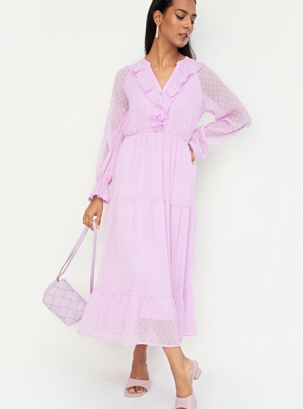 Women Dobby Tiered Maxi Dress