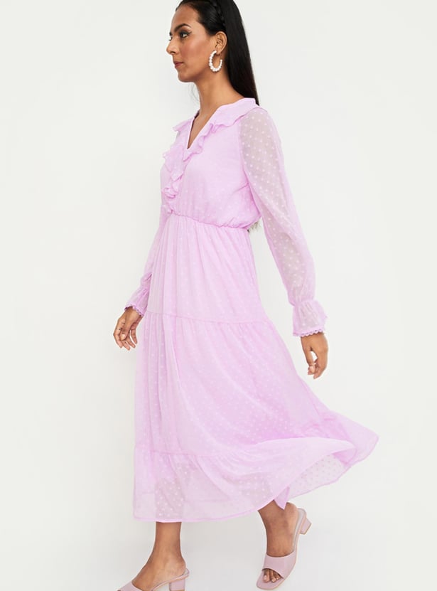 Women Dobby Tiered Maxi Dress
