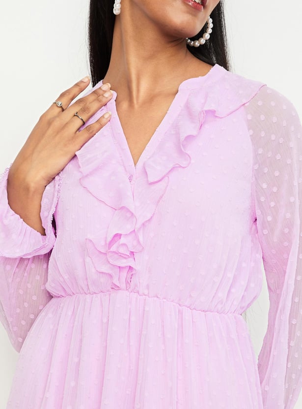 Women Dobby Tiered Maxi Dress