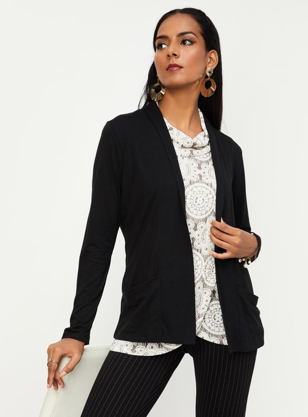 Women Solid Front Open Shrug