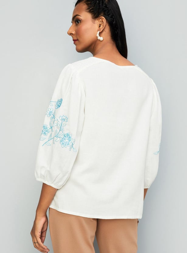 Women Embroidered Tassel Tie-Up Top