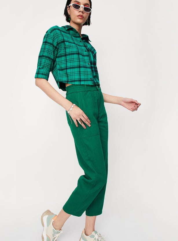 Buy Women Solid Balloon Fit Trousers Online at just Rs. 1299.0