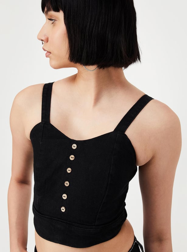 Women Sweetheart Neck Denim Bralette Top
