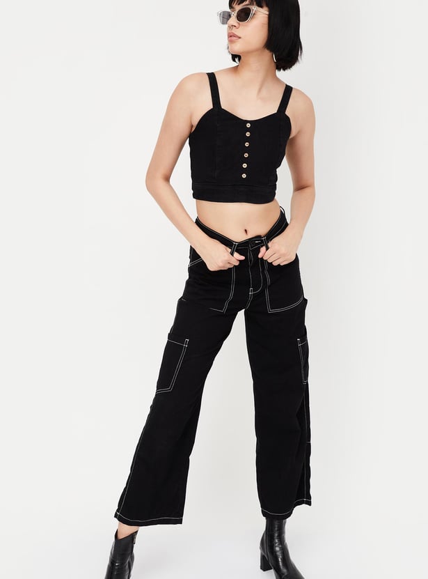Women Sweetheart Neck Denim Bralette Top
