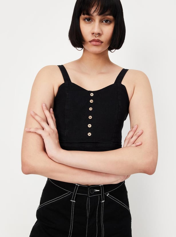 Women Sweetheart Neck Denim Bralette Top