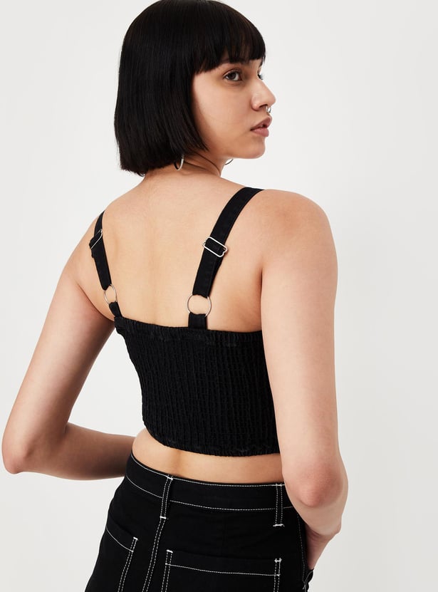 Women Sweetheart Neck Denim Bralette Top