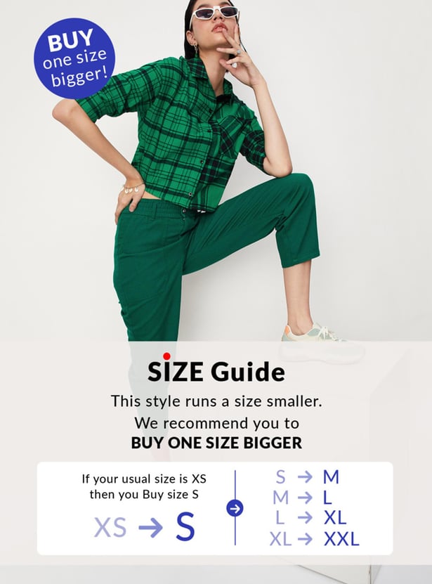 Women Yarn Dyed Checked Crop Shirt