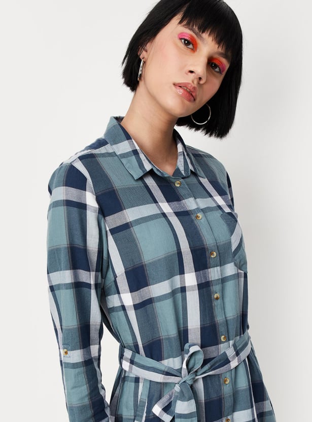 Women Checked Yarn Dyed Tunic