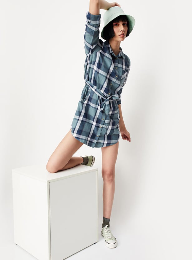 Women Checked Yarn Dyed Tunic