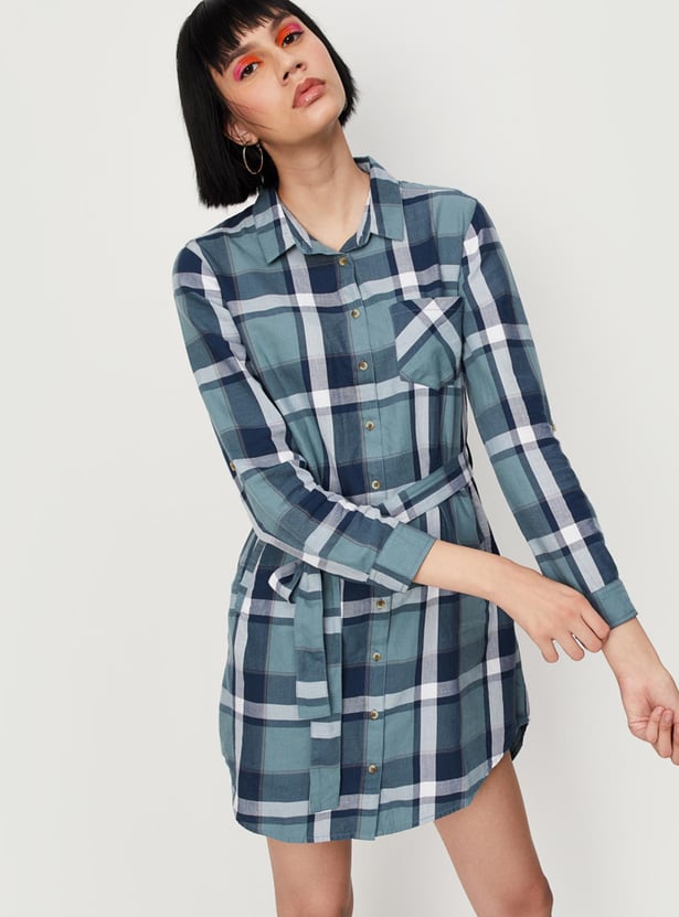 Women Checked Yarn Dyed Tunic