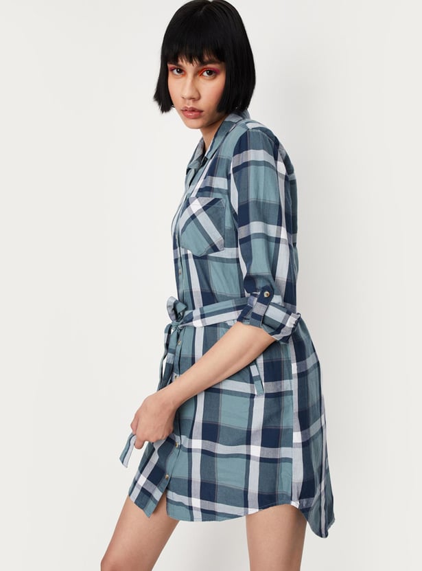 Women Checked Yarn Dyed Tunic