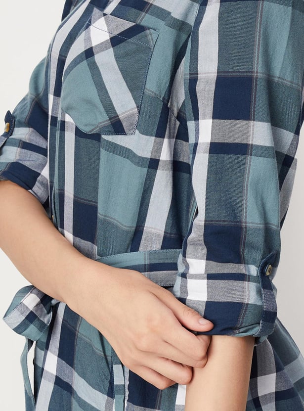 Women Checked Yarn Dyed Tunic